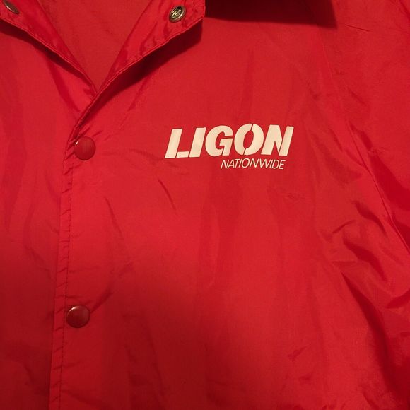Vintage Ligon Nationwide Mens Red Medium Snap Button Pullover Jacket Made In USA - Picture 2 of 12